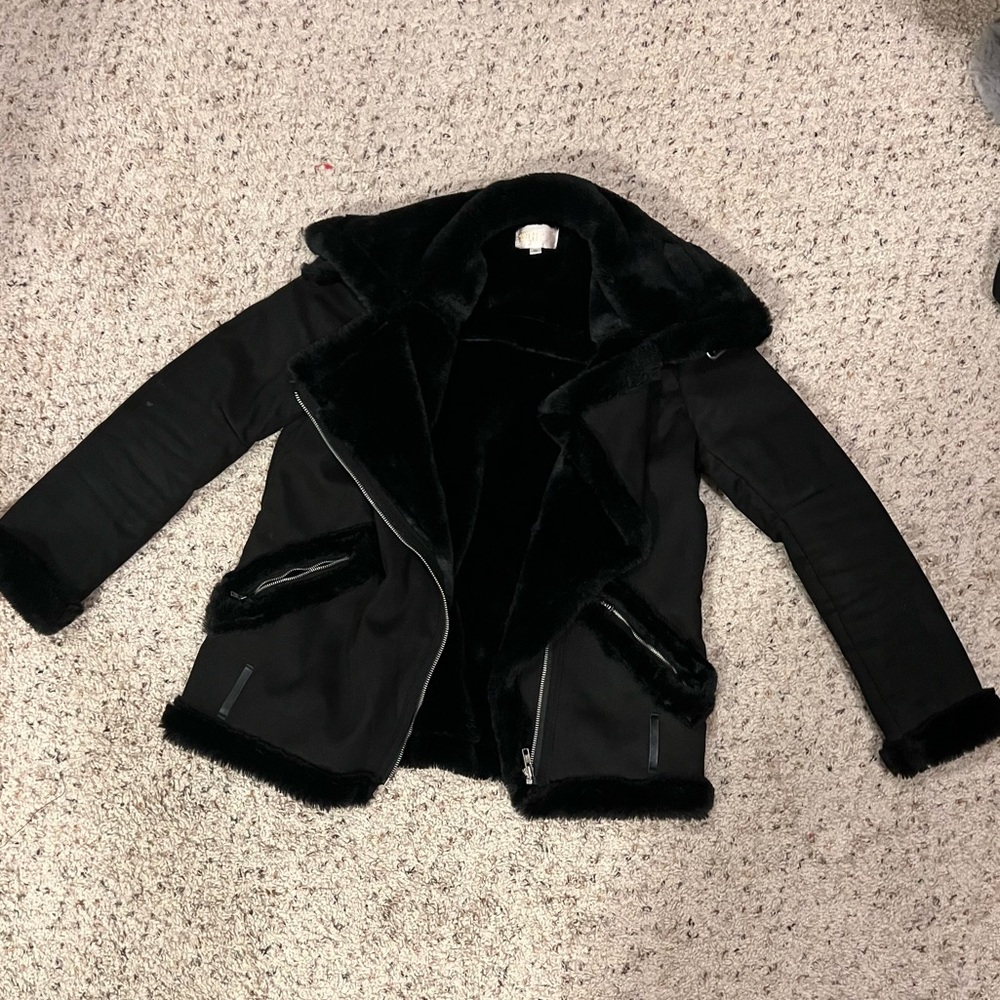 Black suede and faux fur Moto jacket